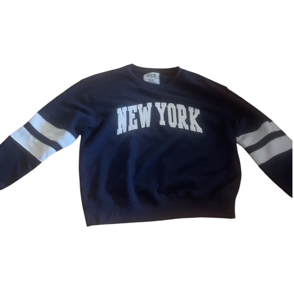 New York Popular Navy Blue Crewneck Sweatshirt‎ White Stripes Mens Large
